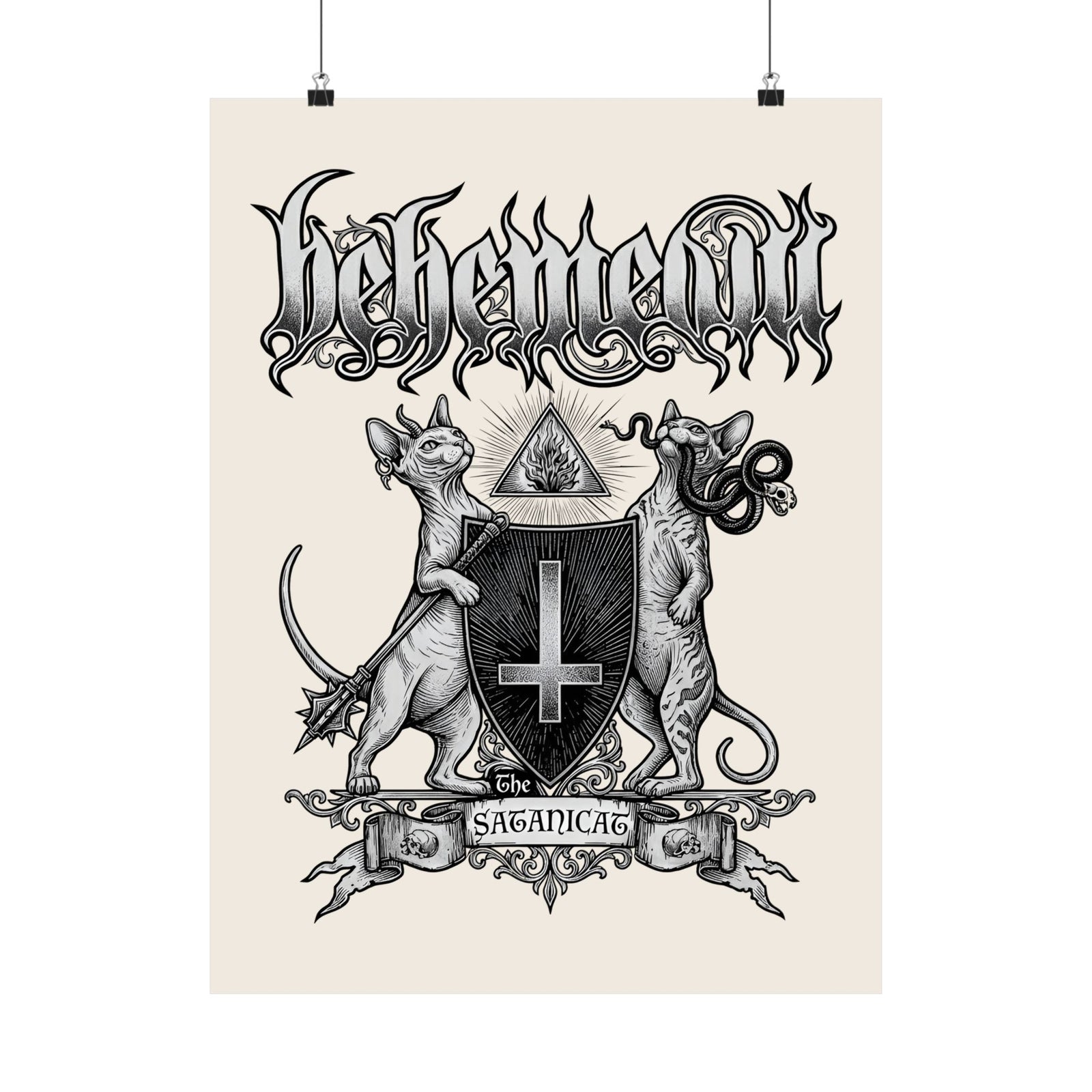 Satanicat Behemeow Poster — Gothic Cat Graphic Poster