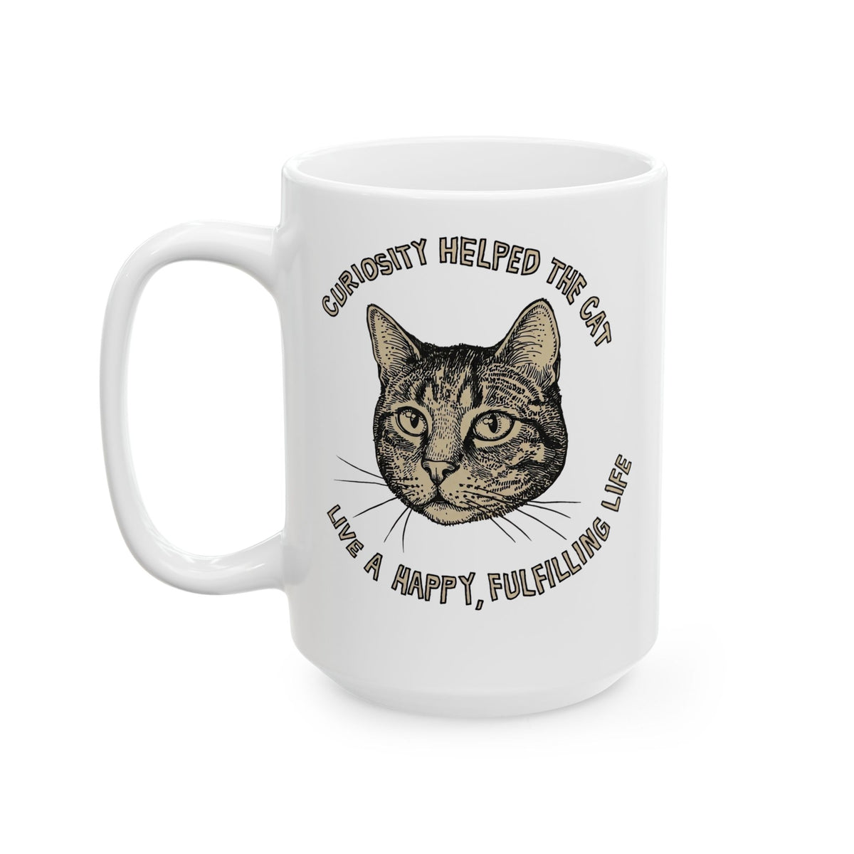 Curiosity Helped The Cat Ceramic Mug — Funny Cat Lover Mug