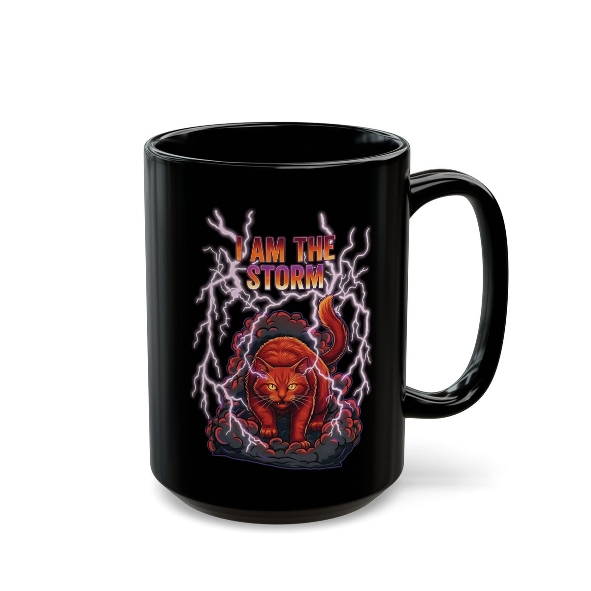 I Am The Storm Cat Black Mug — Bold Cat Graphic Mug
