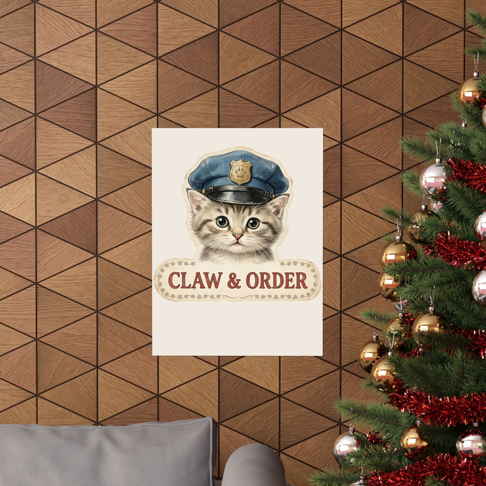 Claw and Order Cat Poster — Funny Cat Crime Pun Poster