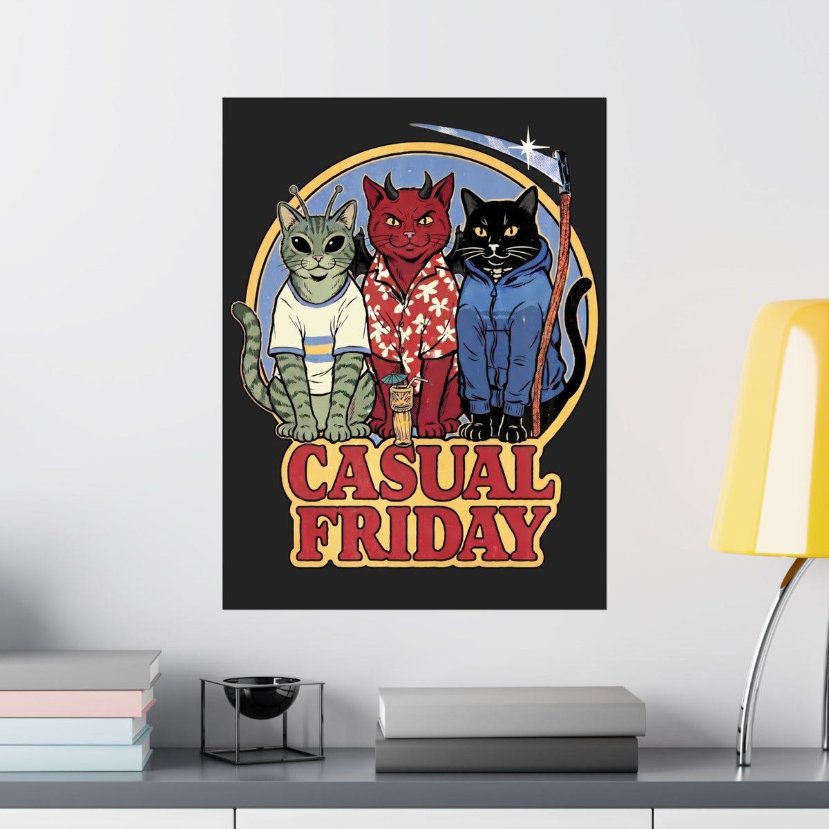 Casual Friday Cat Poster — Funny Alien Devil Grim Reaper Poster