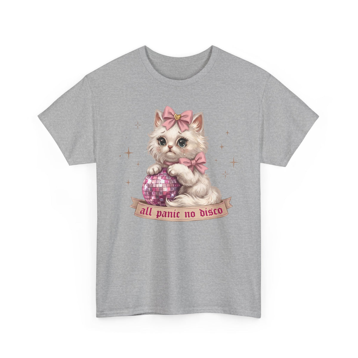 All Panic No Disco T-Shirt — Crying Kitten Pink Disco Ball Tee