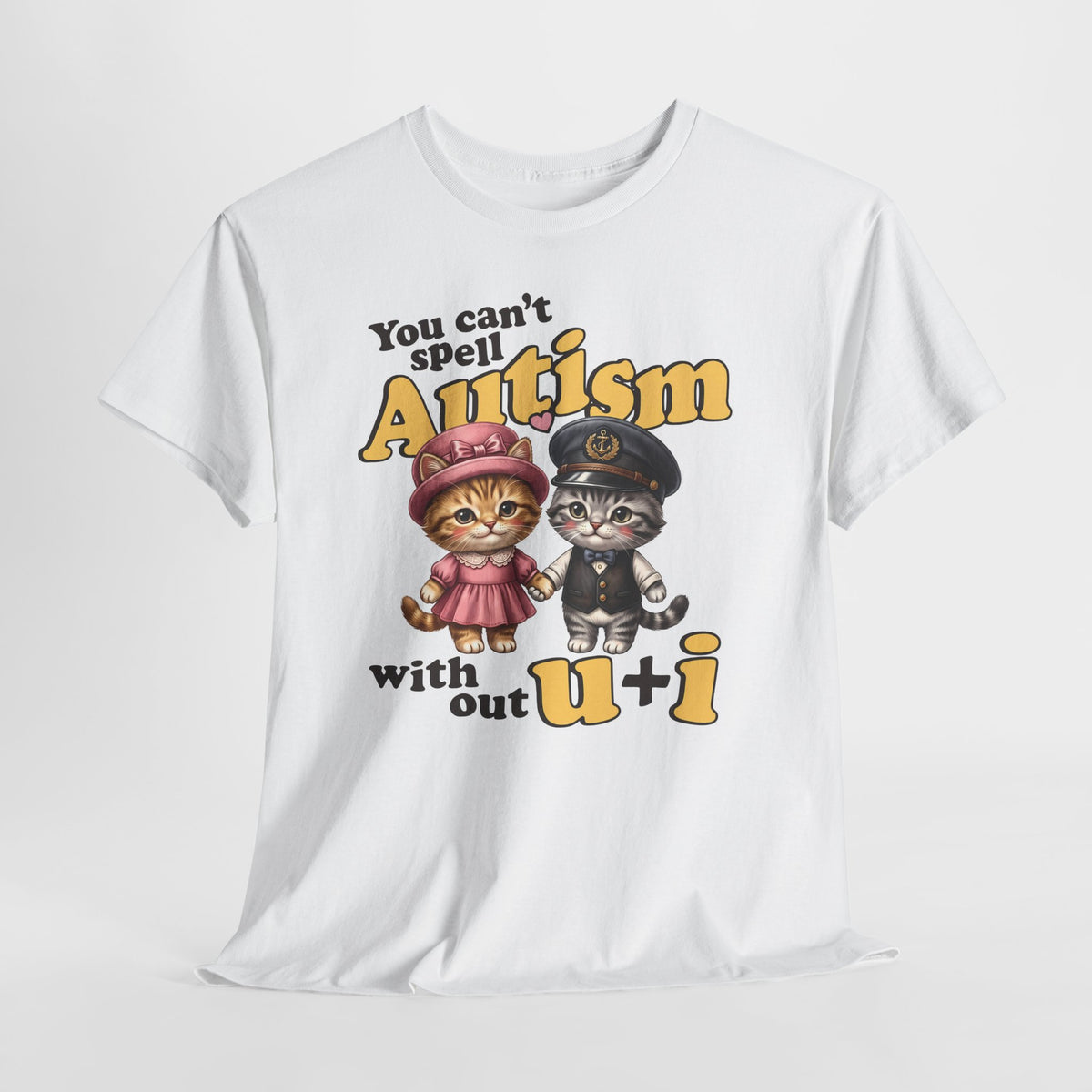 You Can't Spell Autism Without U + I T-Shirt — Cute Cartoon Couple Cats Tee