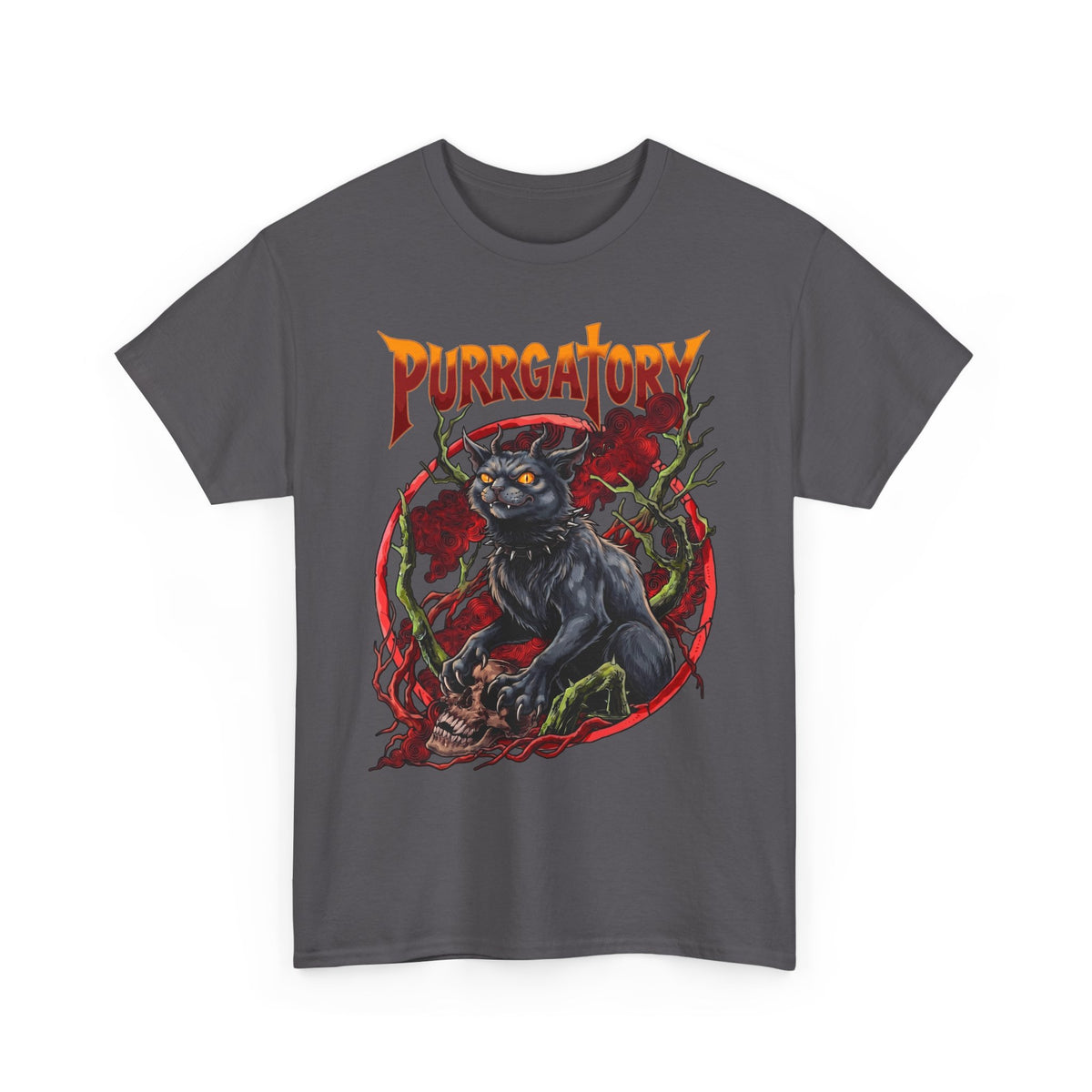 Purrgatory Demon Cat T-Shirt — Heavy Metal Occult Horned Feline Tee