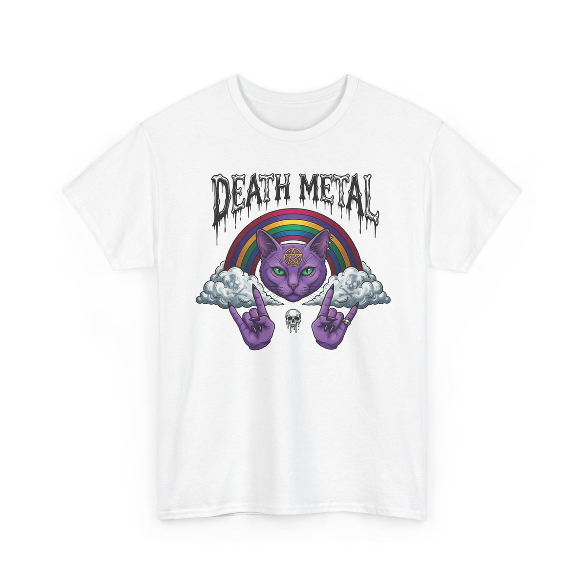Death Metal Cat T-Shirt — Gothic Black Cat Tee for Metal Fans