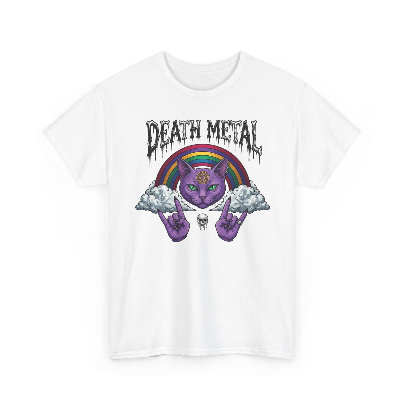 Death Metal Cat T-Shirt — Gothic Black Cat Tee for Metal Fans