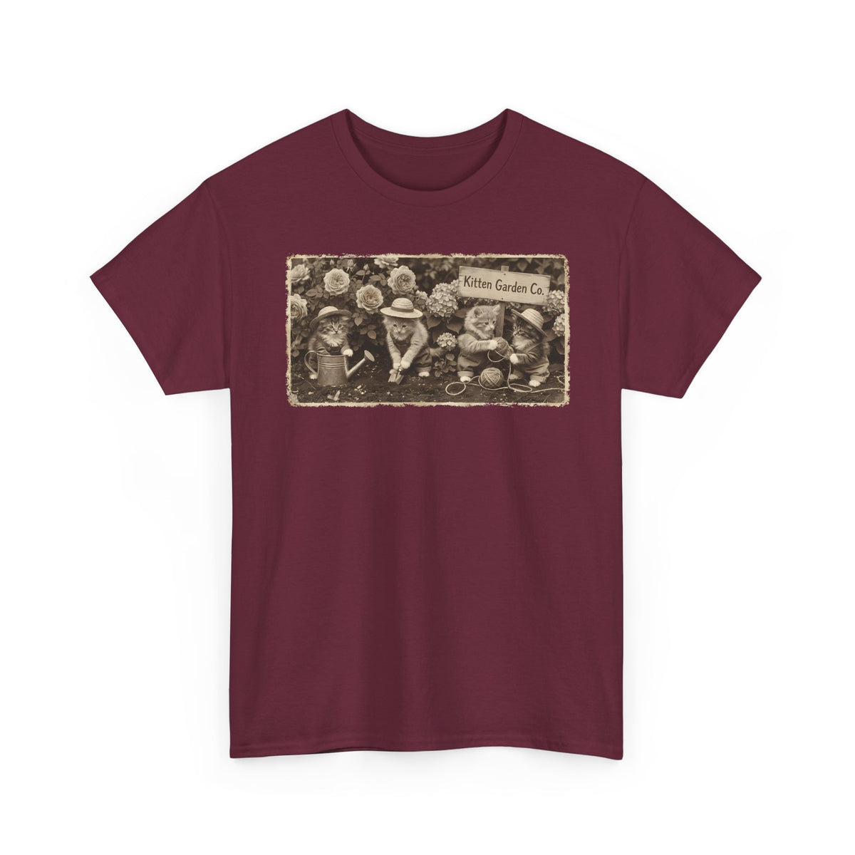 Vintage Kittens in the Garden T-Shirt — Cute Floral Cat Tee
