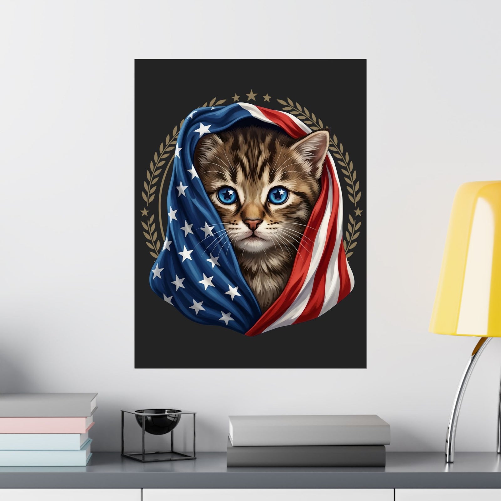 Patriotic American Flag Cat Poster Cute Kitten USA Pride