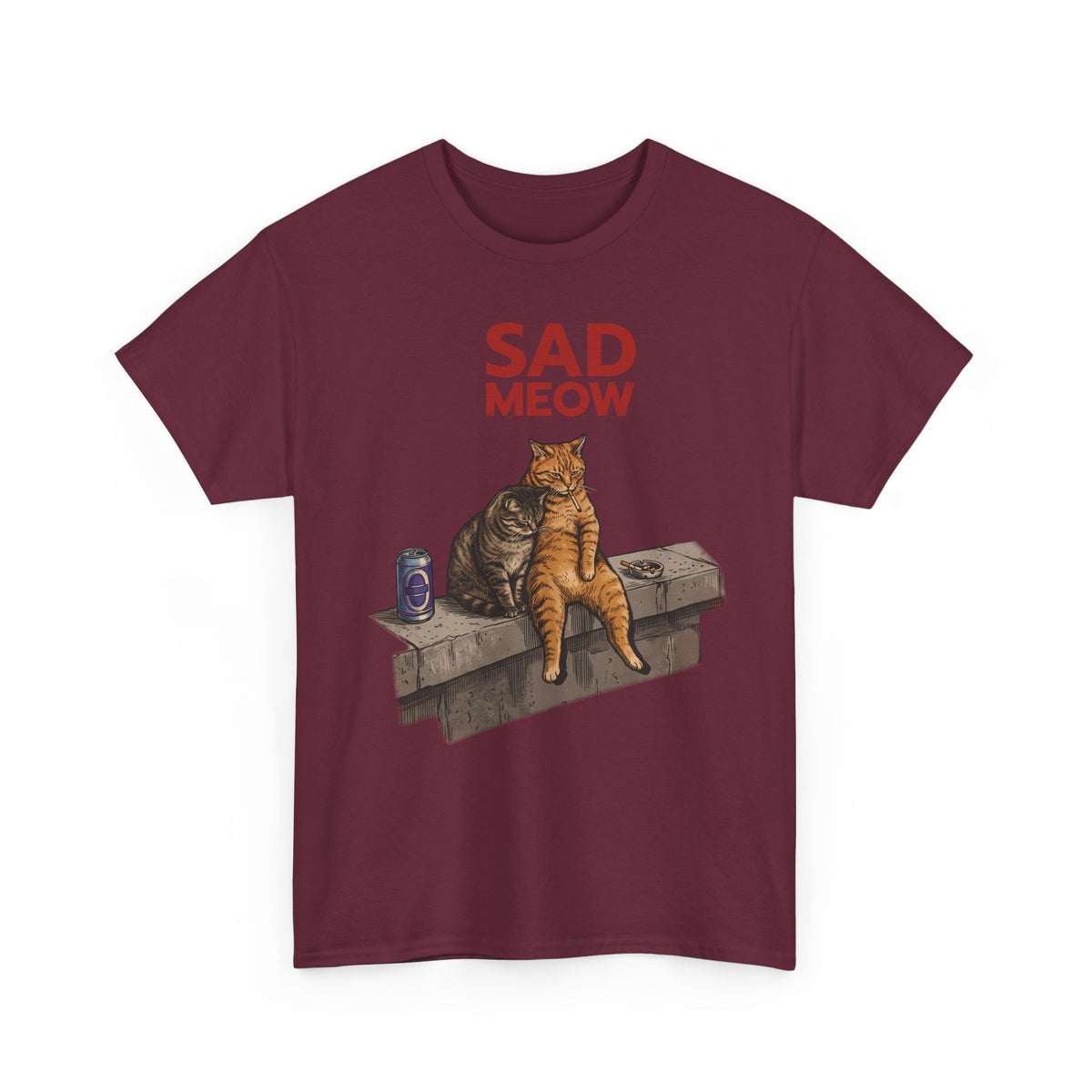 Sad Meow T-Shirt — Funny Depressed Smoking Cats Graphic Tee
