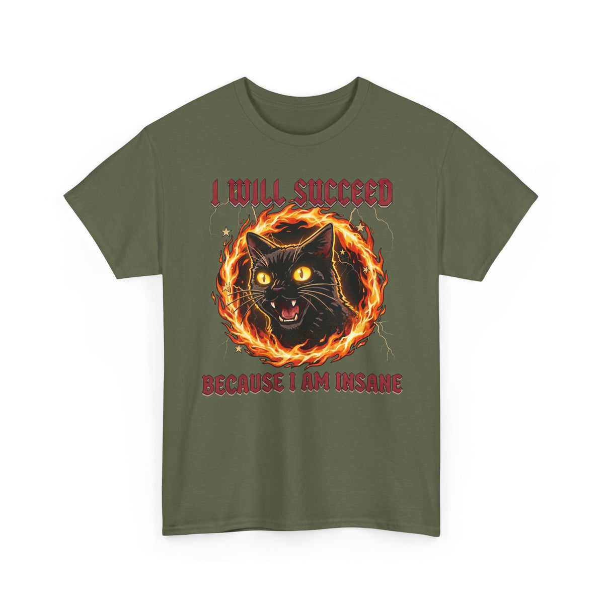 I Will Succeed Because I Am Insane T-Shirt — Heavy Metal Black Cat Graphic Tee