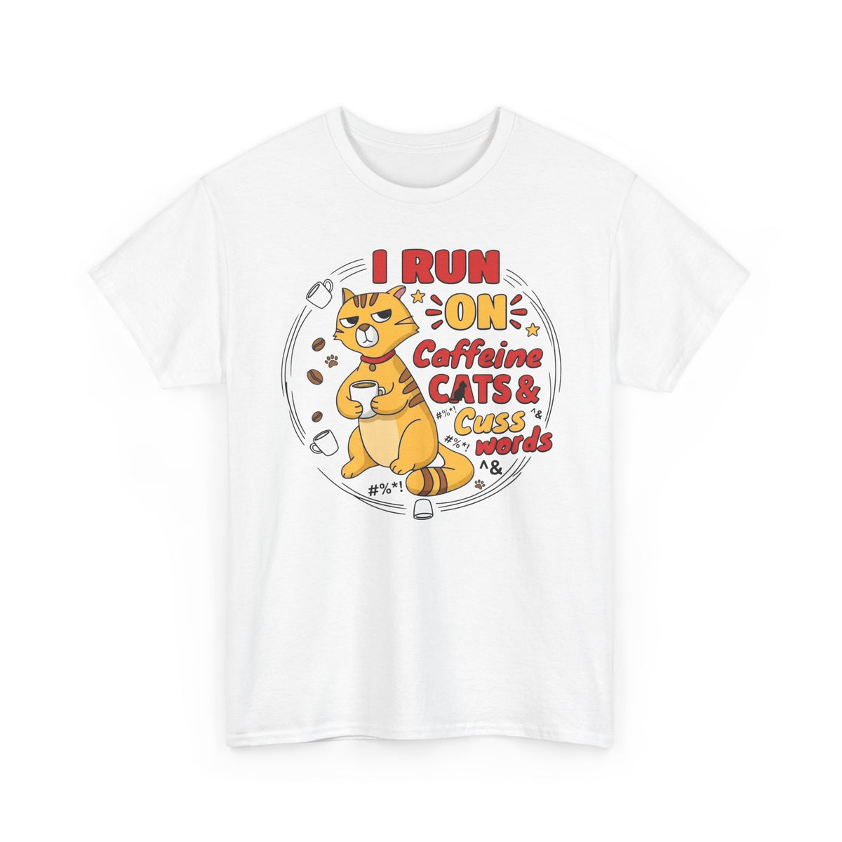 Caffeine, Cats &amp; Cuss Words Tee Funny Cat Lover Coffee Shirt