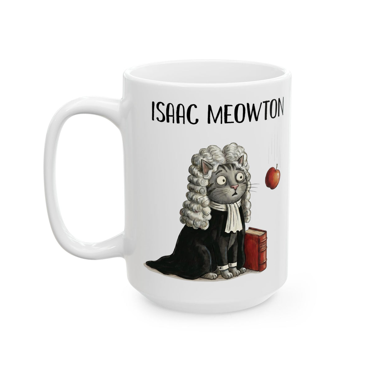 Isaac Meowton Ceramic Mug — Funny Science Pun Cat Gravity Graphic Mug