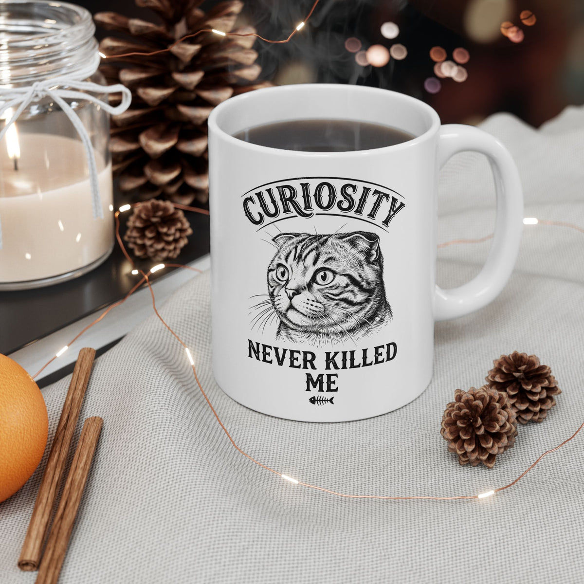 Curiosity Never Killed The Cat Ceramic Mug — Funny Cat Lover Mug