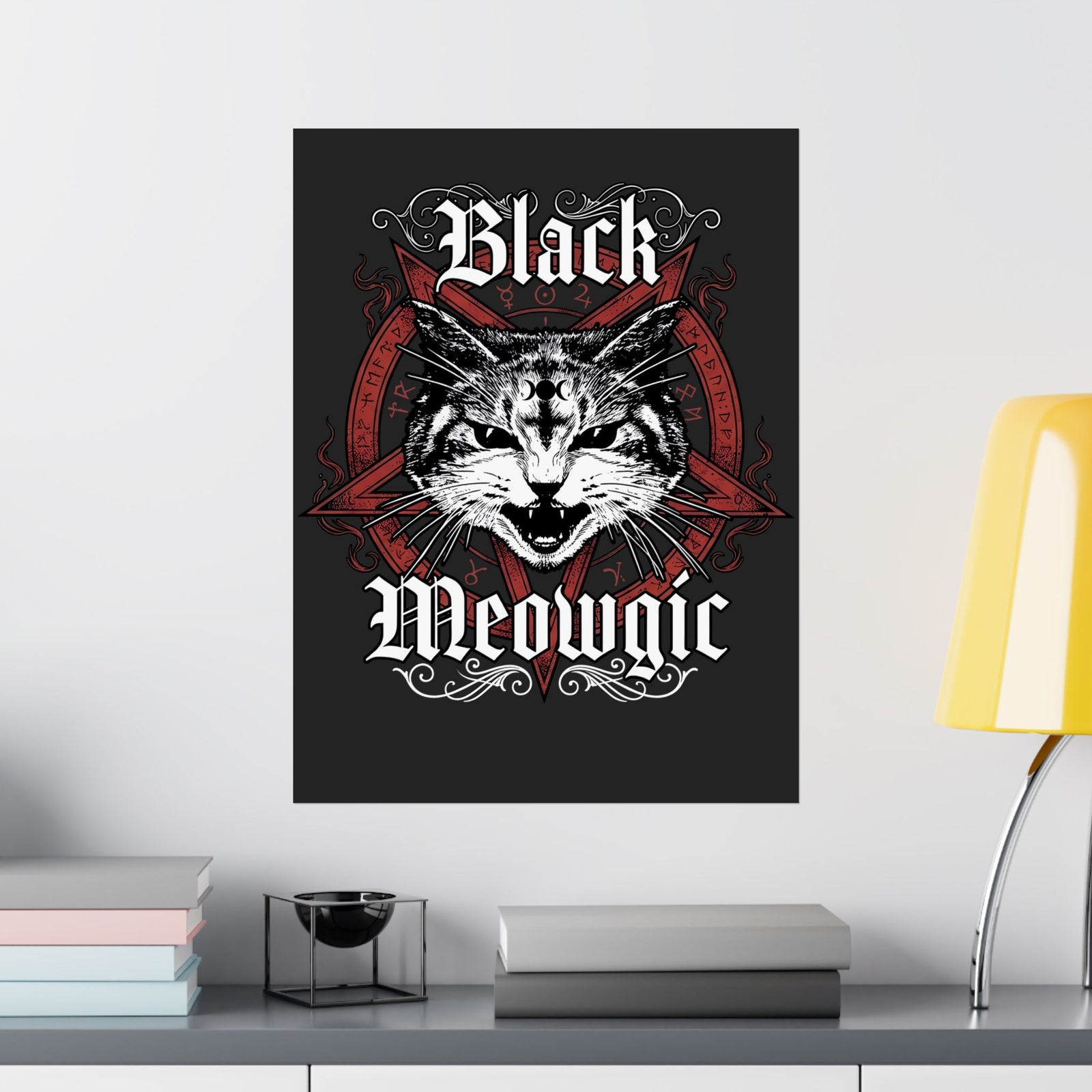 Black Meowgic Poster — Cute Cat Magic Graphic Poster