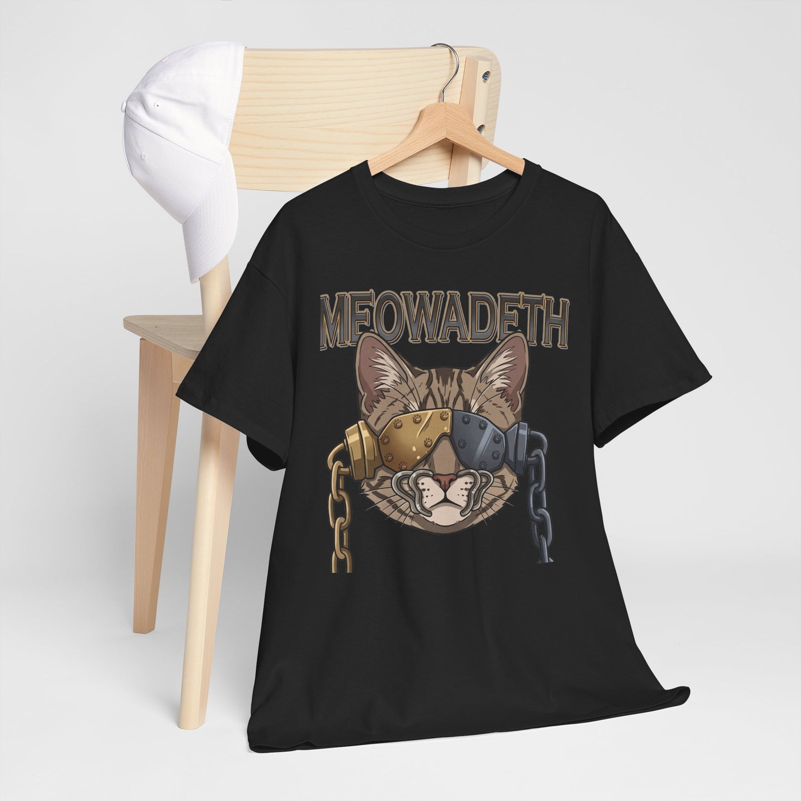 Meowadeth Cat Band Tee – Vintage Metal Cat Graphic T-Shirt