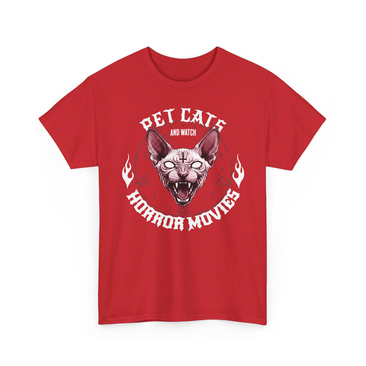 Pet Cats And Watch Horror Movies T-Shirt — Demonic Sphynx Cat Occult Tee