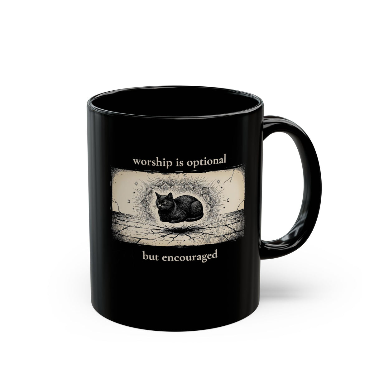 Worship Is Optional But Encouraged Cat Black Mug