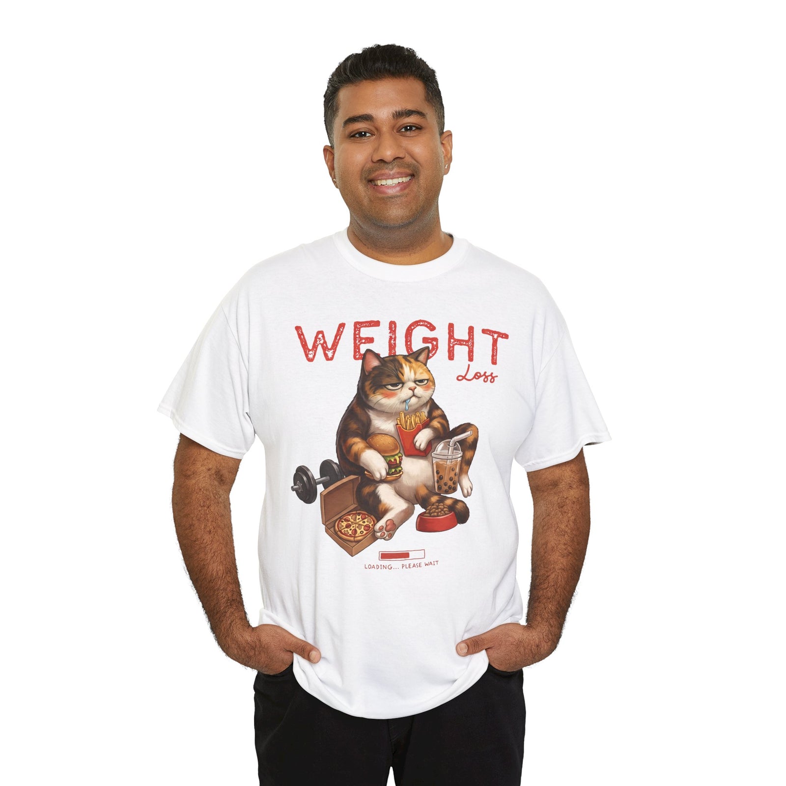 Weight Loss Loading Funny Cat T-Shirt — Chubby Calico Junk Food Tee