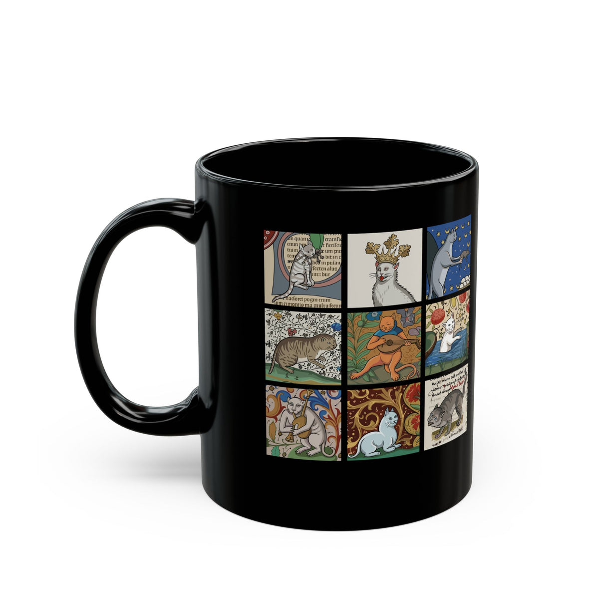 Medieval Cats Black Mug — Vintage Heraldic Cat Design