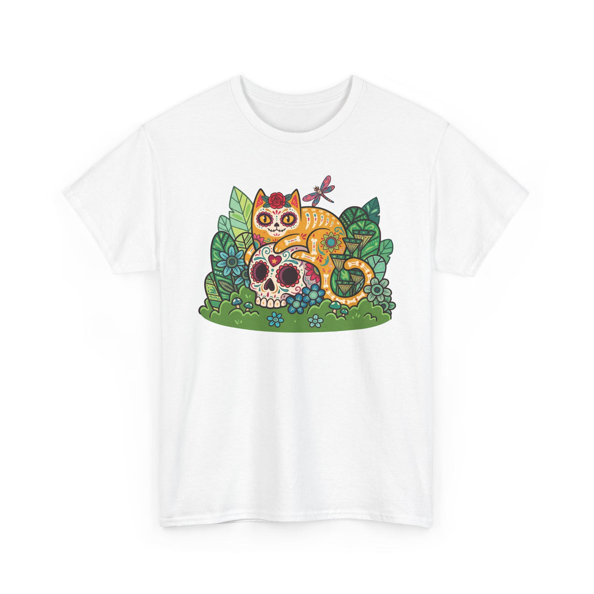 Sugar Skull Cat T-Shirt — Day of the Dead Calavera Feline Tee