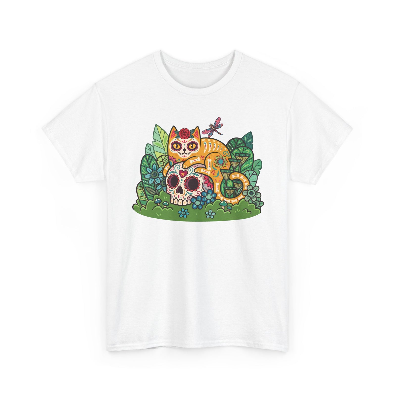 Sugar Skull Cat T-Shirt — Day of the Dead Calavera Feline Tee