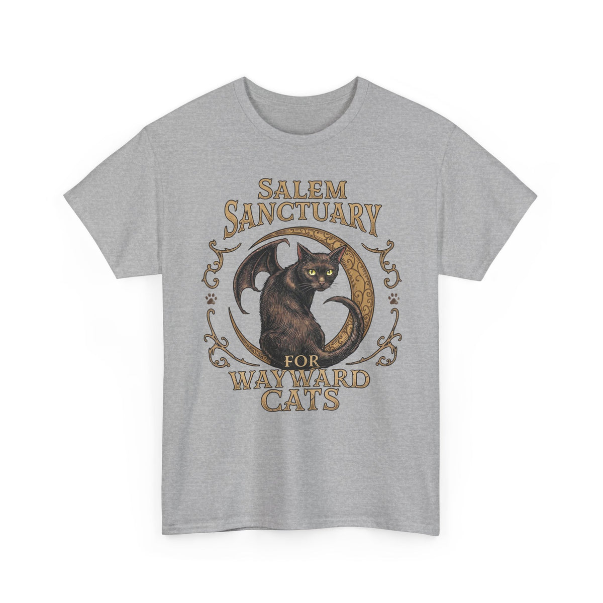 Salem Sanctuary For Wayward Cats T-Shirt — Winged Black Cat Gothic Tee