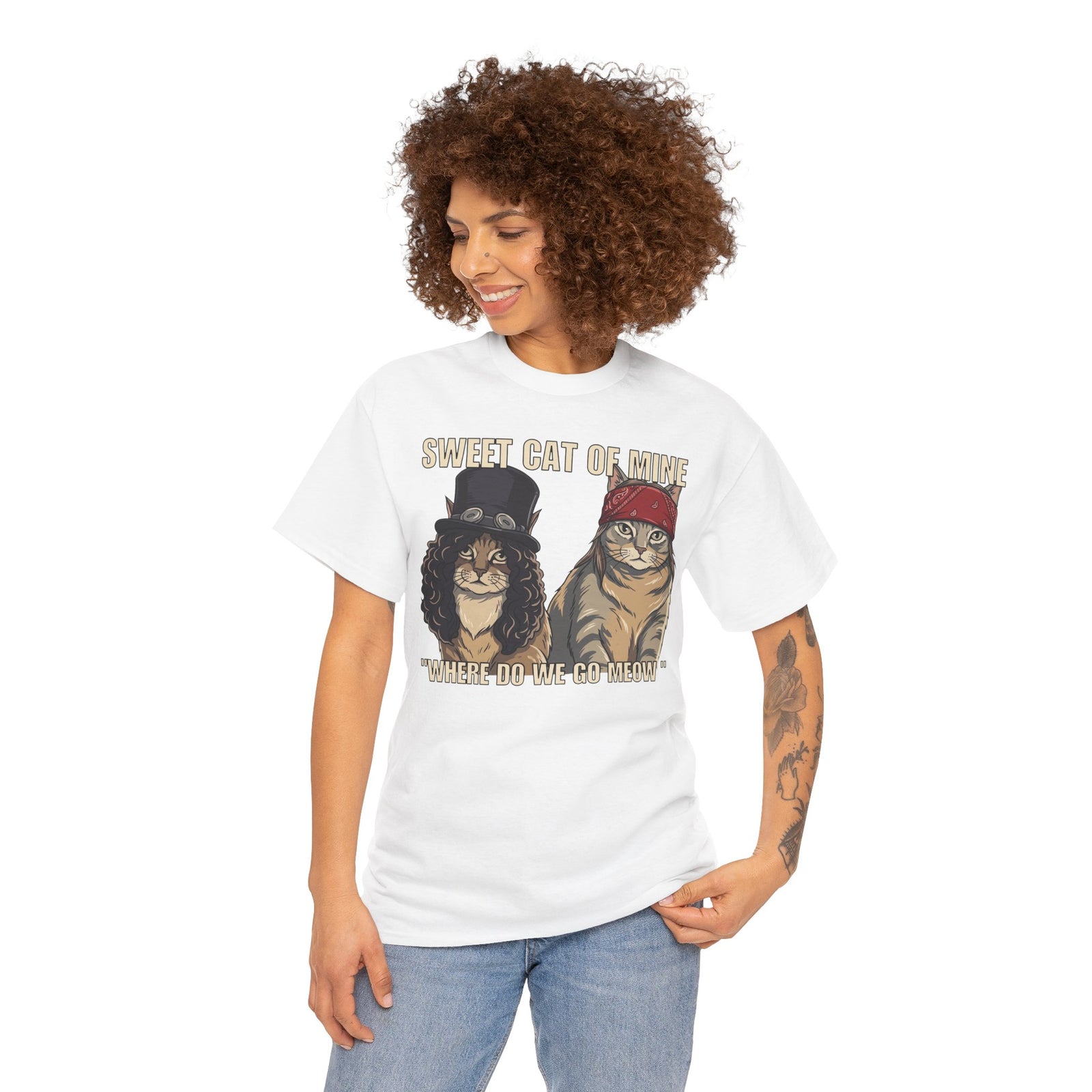 Sweet Cat of Mine Tee — "Where Do We Go Meow" Cat Graphic T-Shirt