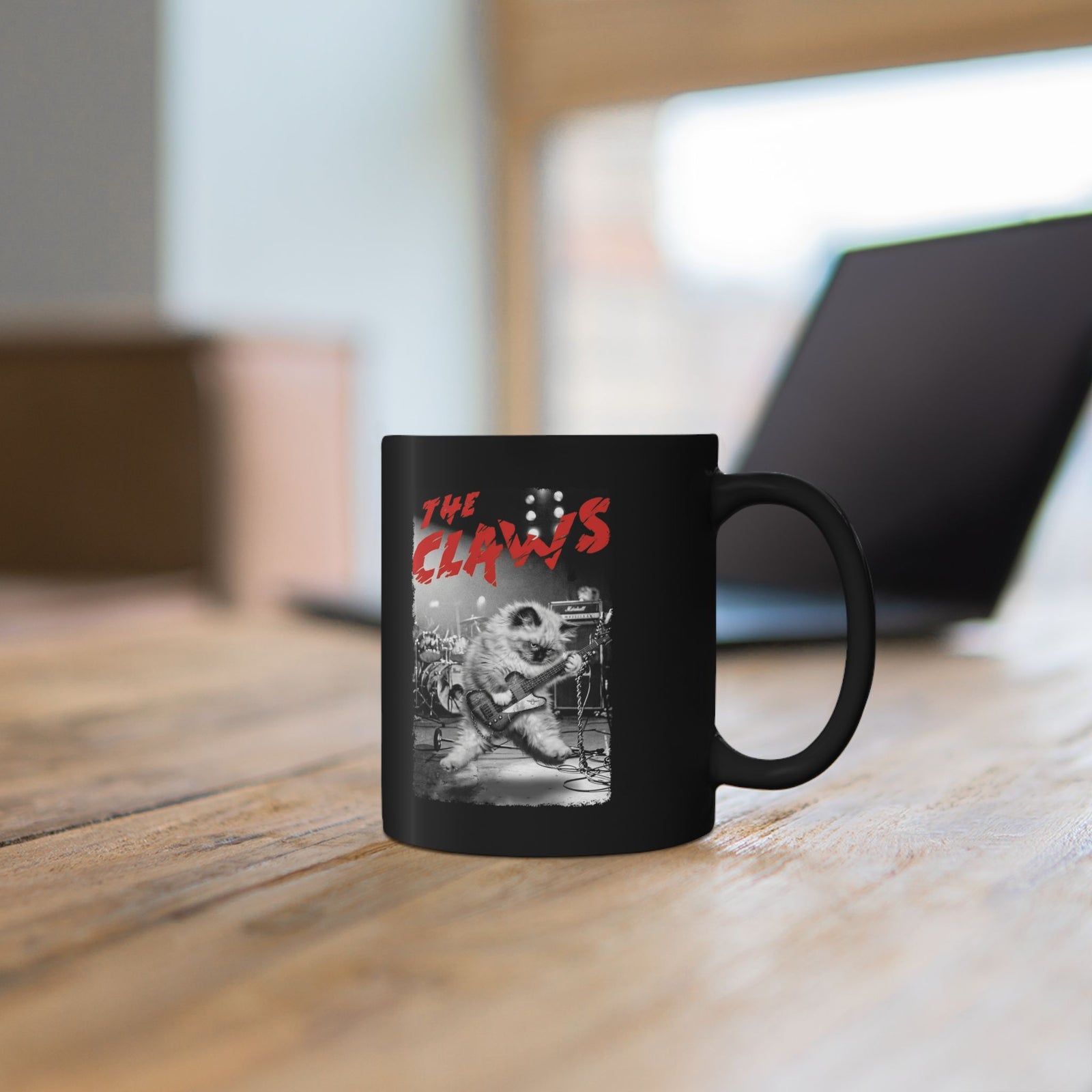 The Claws Cat Rock Black Mug — Retro Cat Graphic Mug