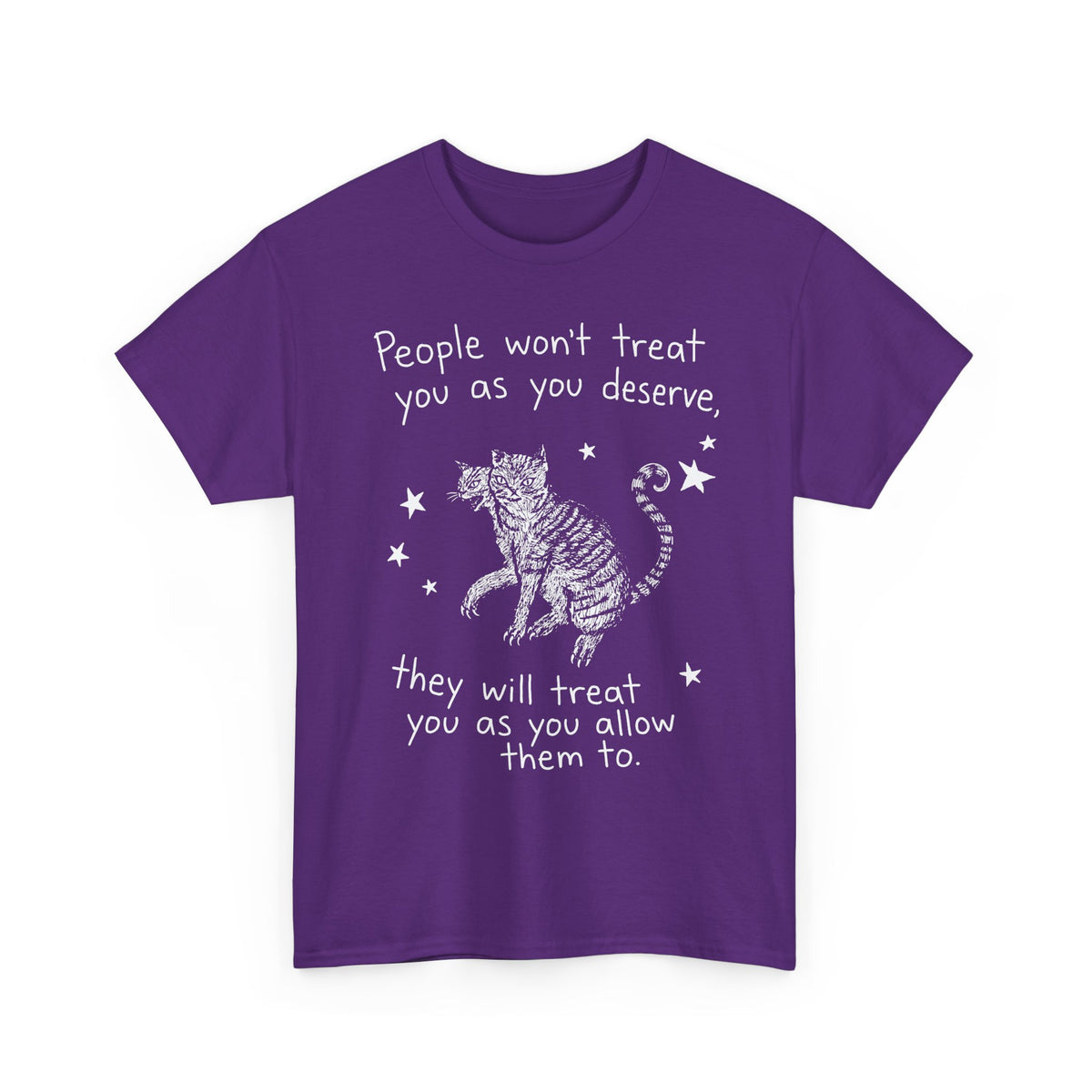 Two-Headed Tabby Cat T-Shirt — "People Won't Treat You As You Deserve" Gothic Woodcut Tee