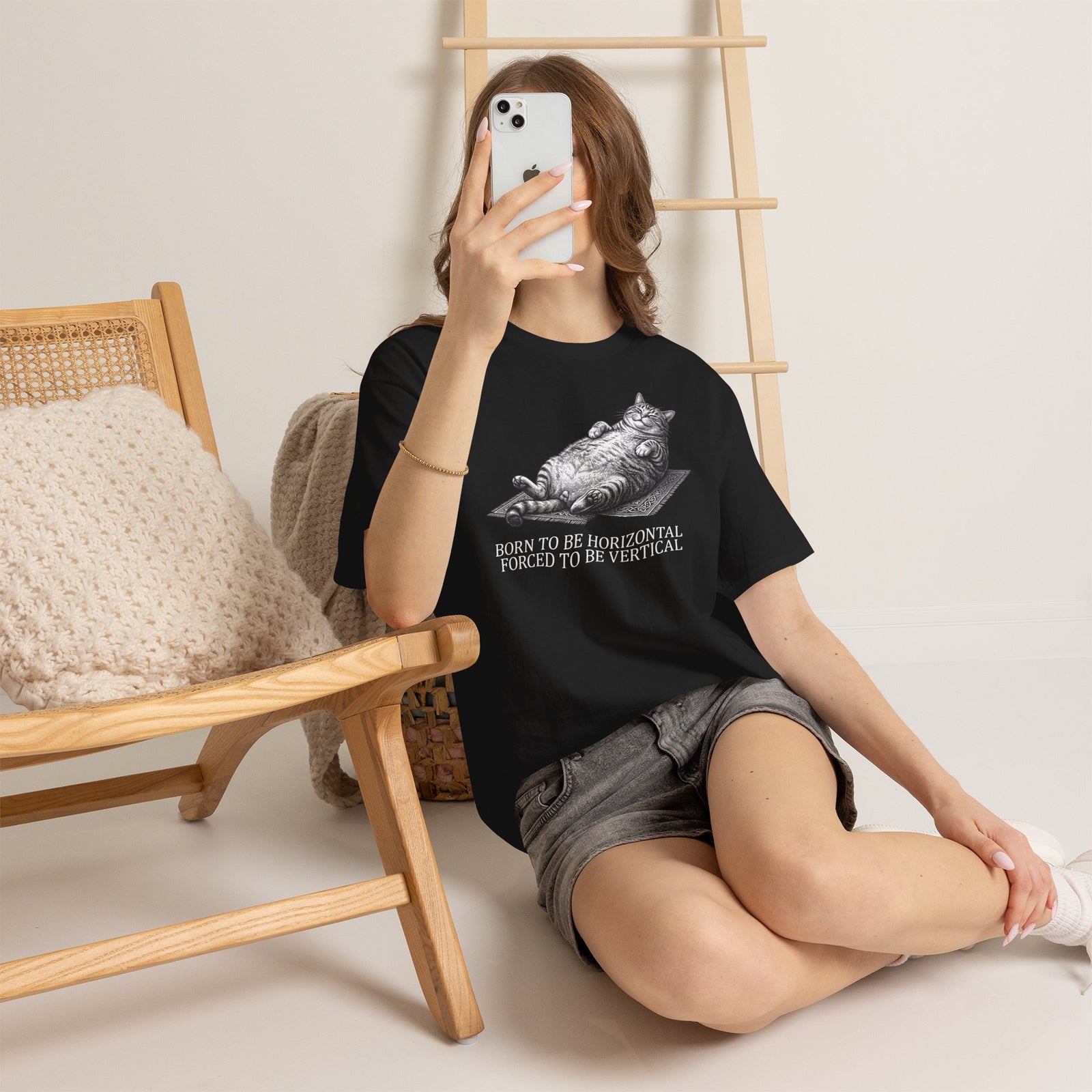 Born to Be Horizontal Fat Cat T-Shirt — Funny Lazy Cat Tee