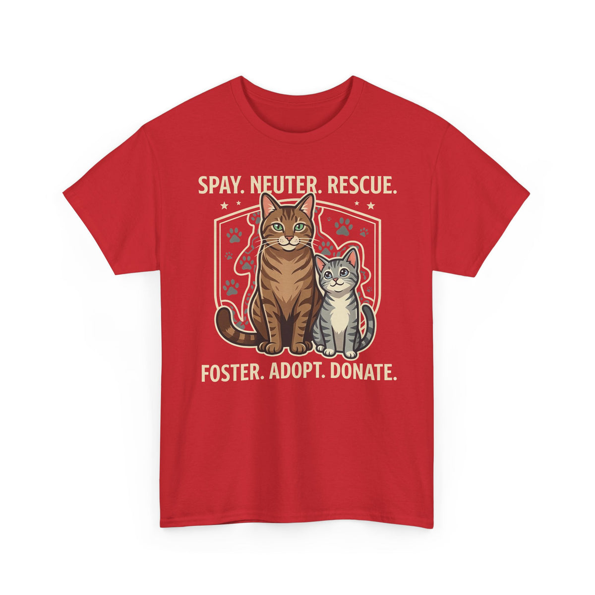 Cat Rescue T-Shirt - "Spay. Neuter. Rescue. Foster. Adopt. Donate." Animal Shelter Support Tee