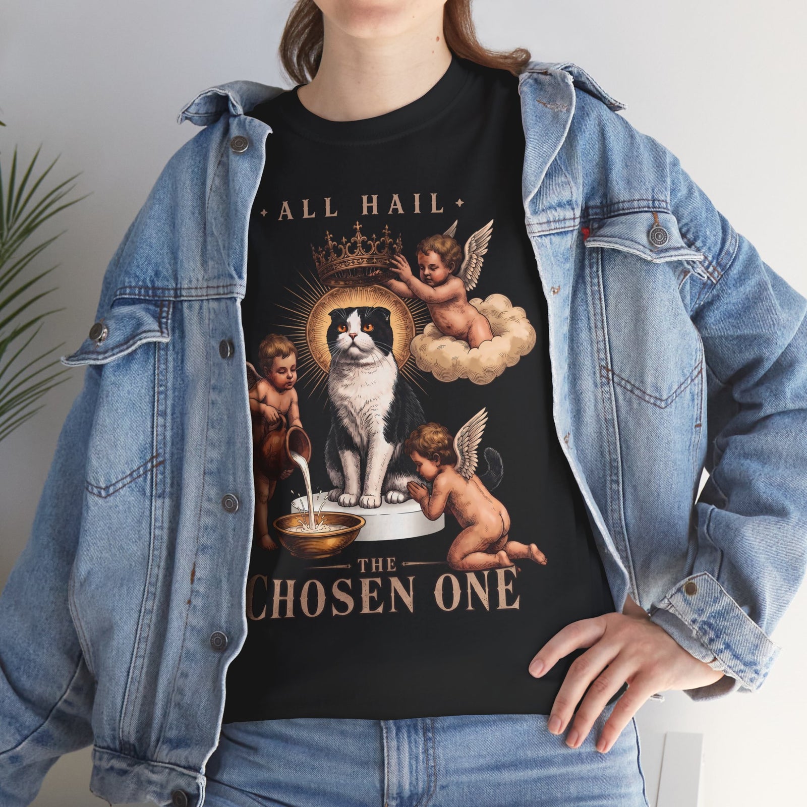 All Hail The Chosen One T-Shirt — Funny Tuxedo Cat Cherub Art Tee