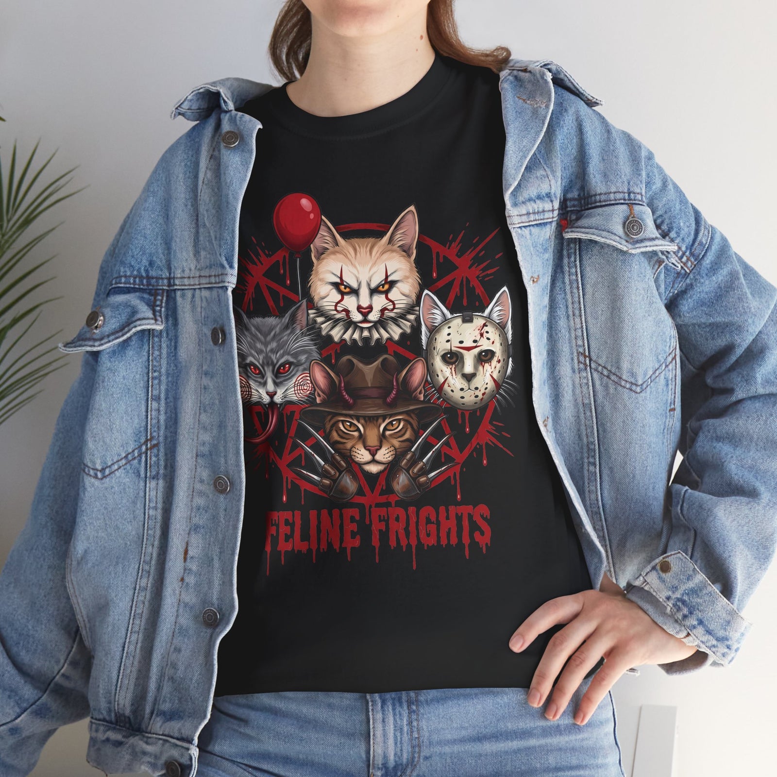 Funny Feline Frights T-Shirt — Slasher Movie Icons Cat Parody Apparel