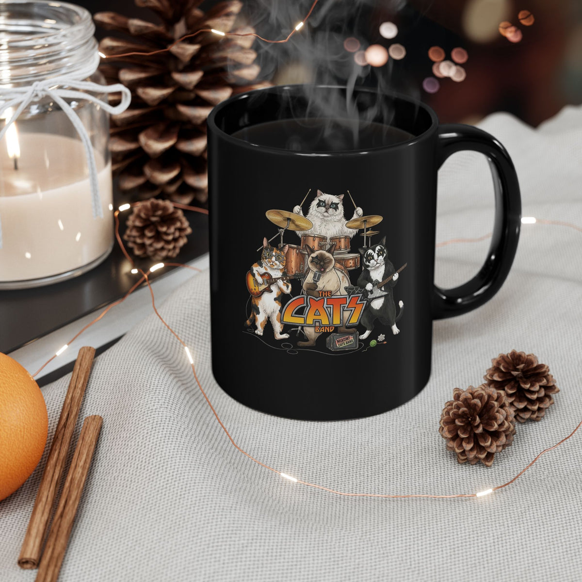 The Cats Band Black Mug — Retro Cat Band Graphic Mug
