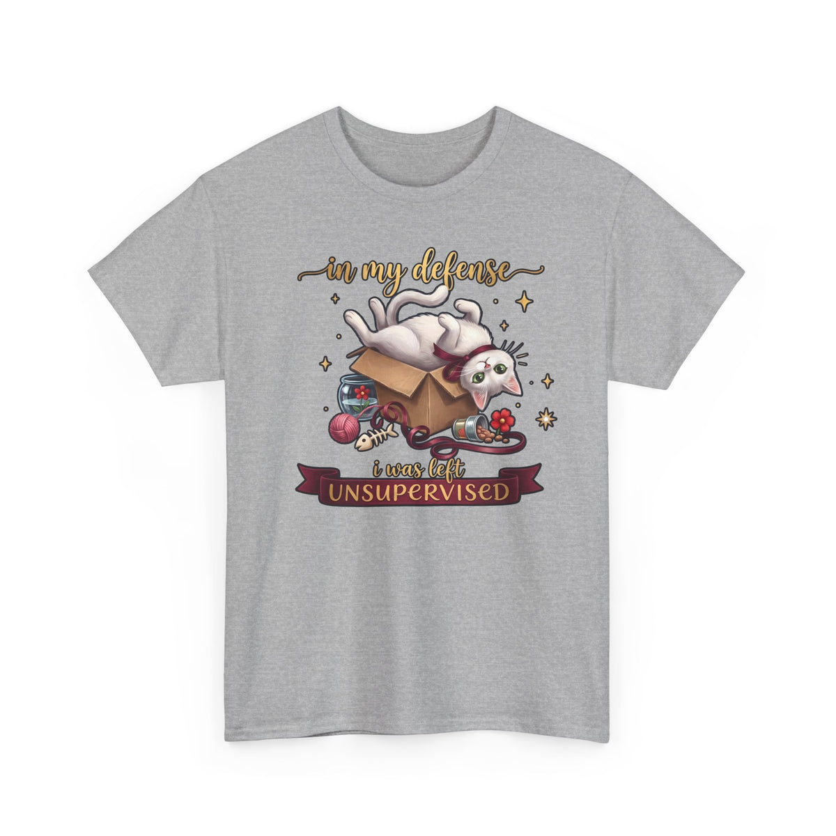 In My Defense I Was Left Unsupervised T-Shirt — Funny Cute White Cat Tee