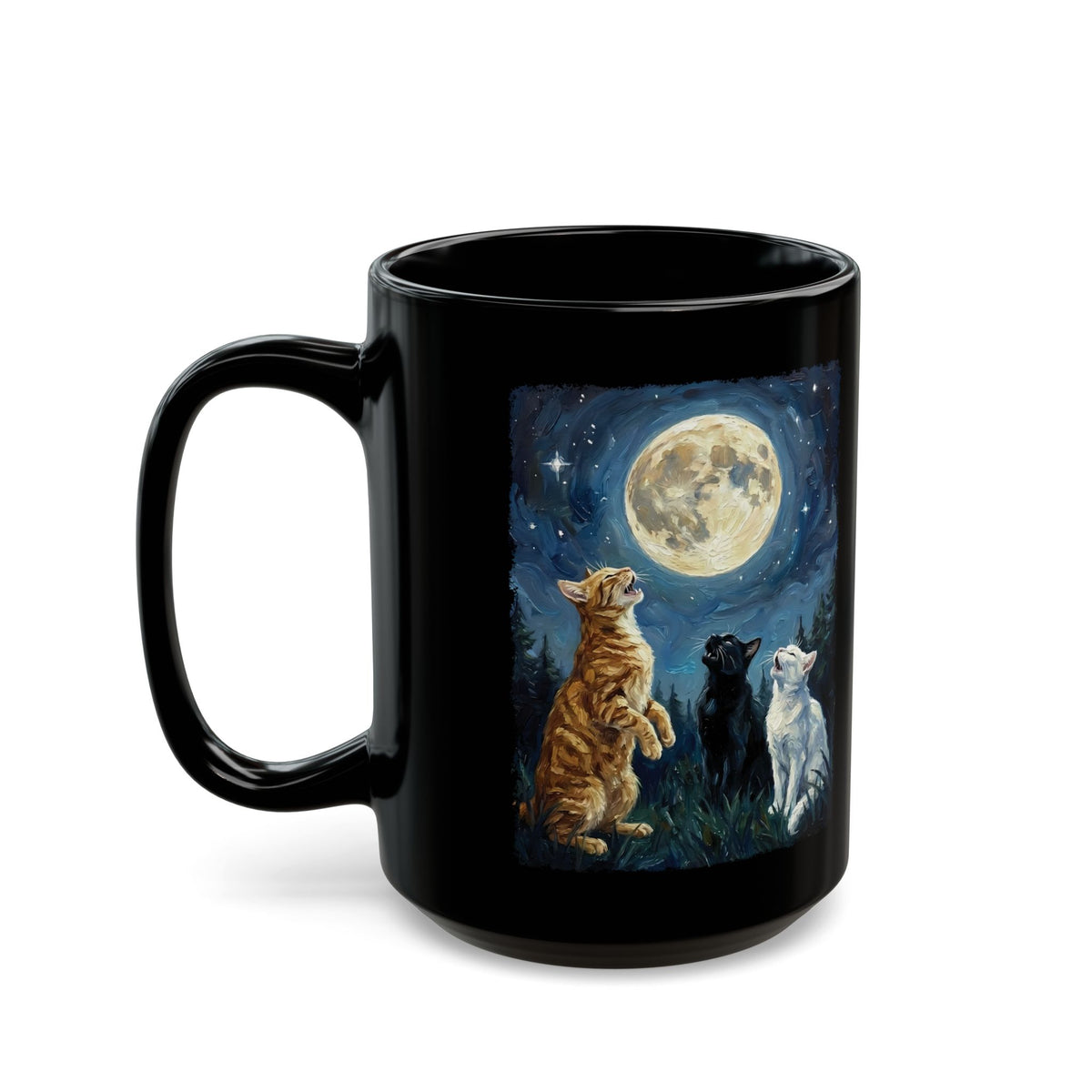 Cats Howling at the Moon Black Mug