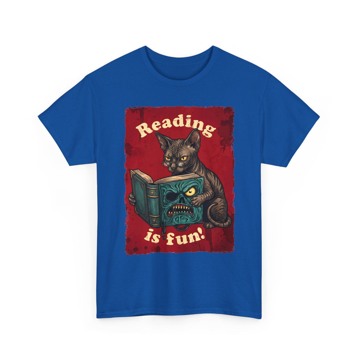 Reading Is Fun Necronomicon Sphynx Cat T-Shirt — Evil Dead Horror Book Tee