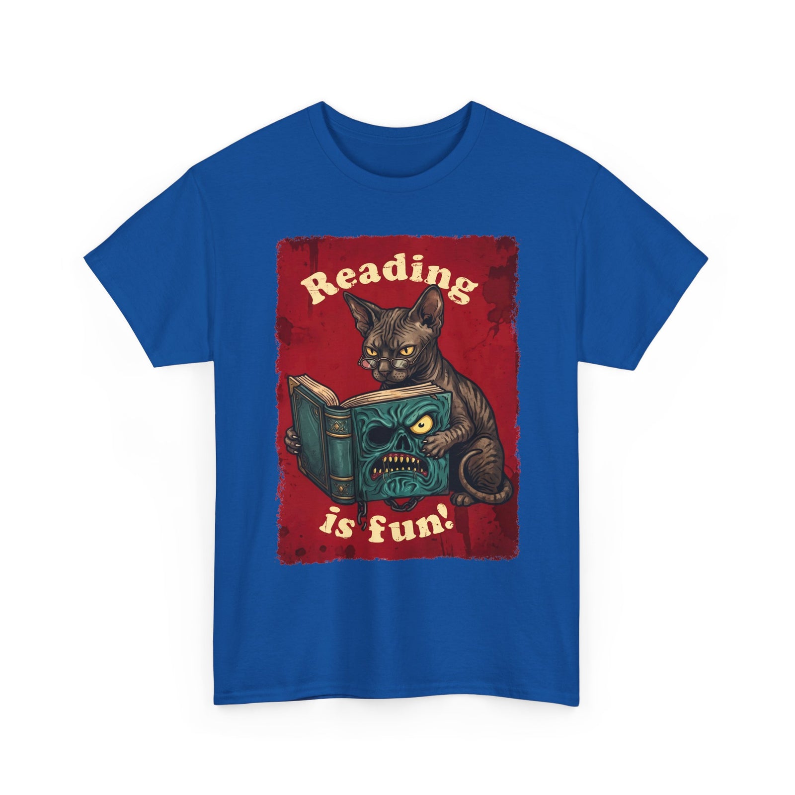 Reading Is Fun Necronomicon Sphynx Cat T-Shirt — Evil Dead Horror Book Tee
