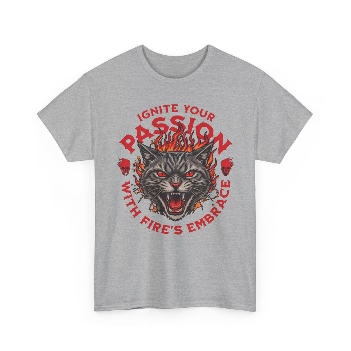 Ignite Your Passion T-Shirt — Flaming Heavy Metal Cat Gothic Tee