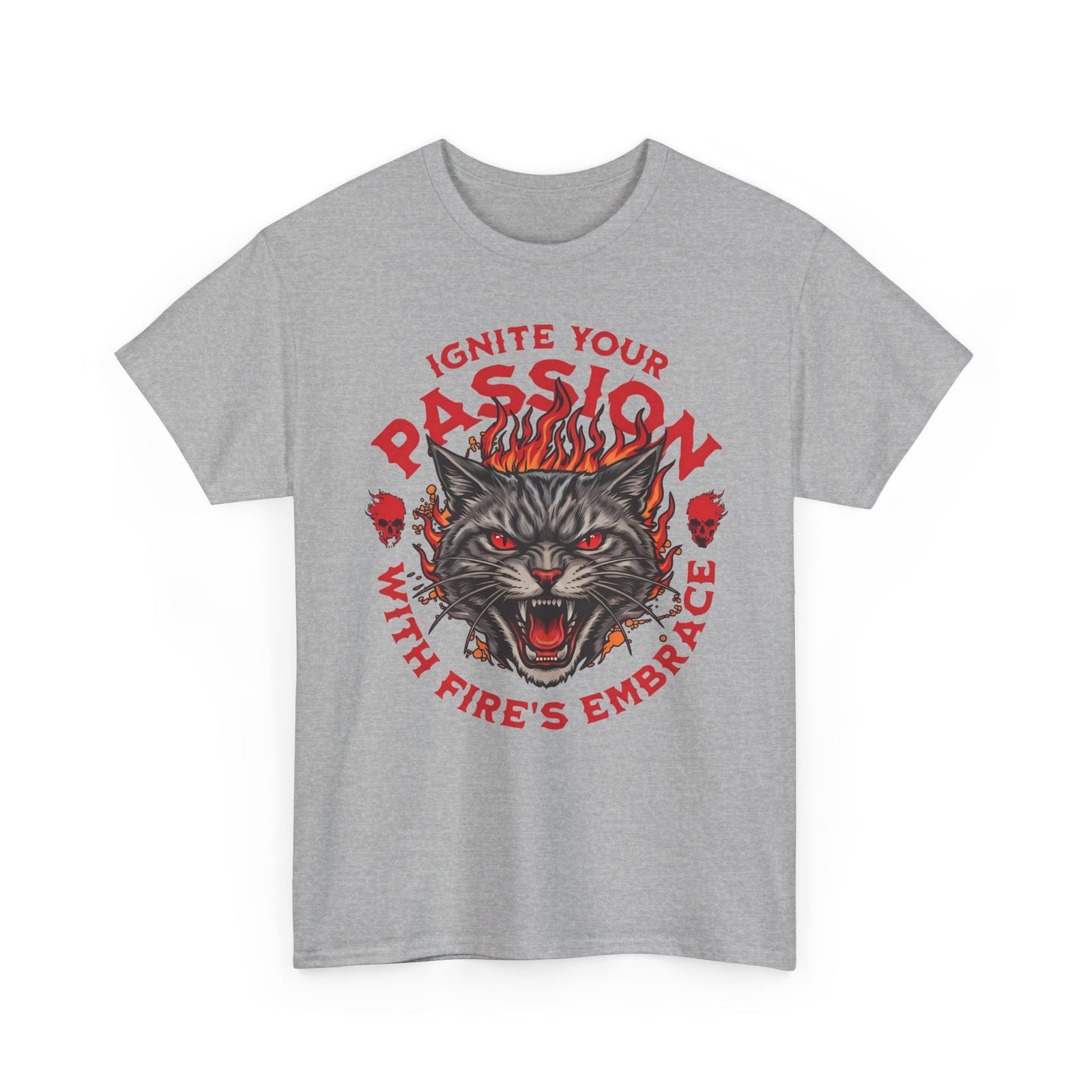 Ignite Your Passion T-Shirt — Flaming Heavy Metal Cat Gothic Tee