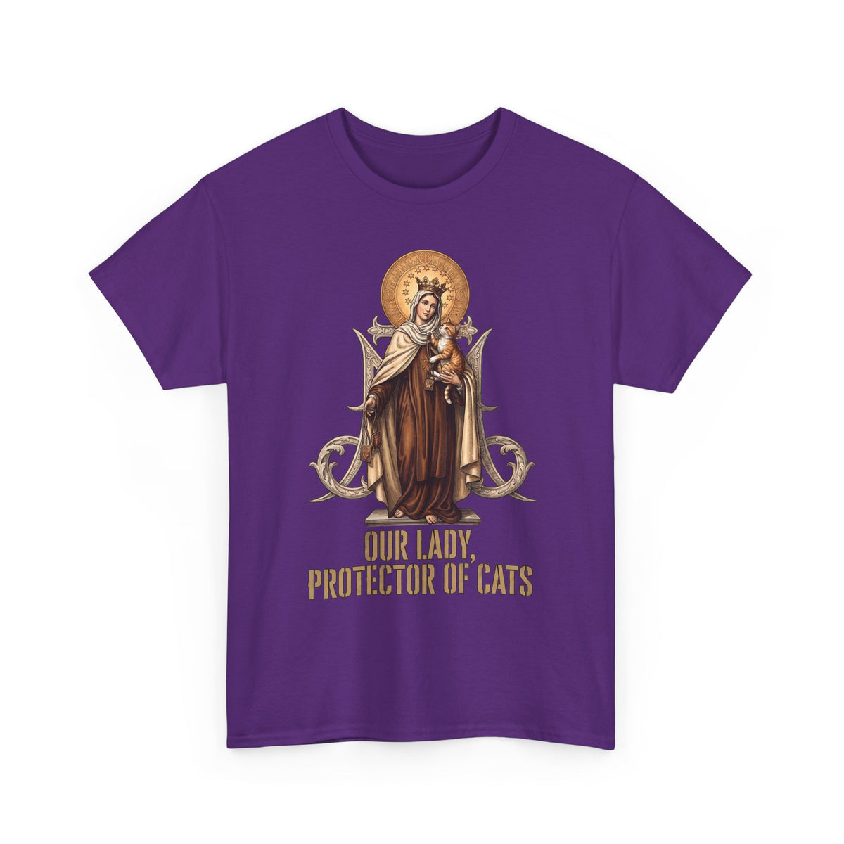 Our Lady Protector Of Cats T-Shirt — Sacred Feline Religious Parody Tee