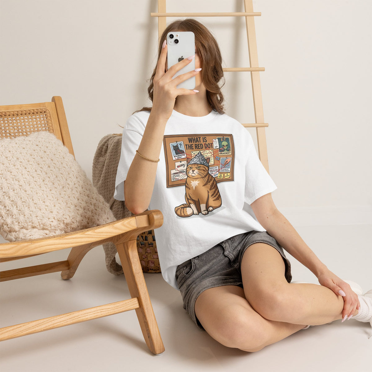 Funny Cat Conspiracy Tee "What Is The Red Dot?" Laser Pointer Humor