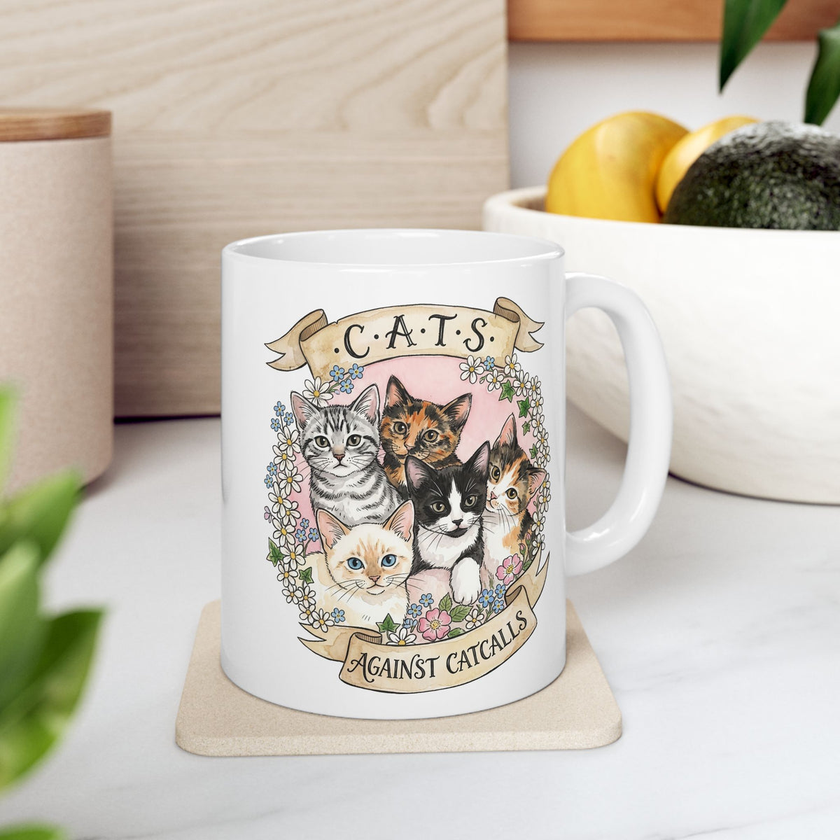 Cat Against Catcalls Ceramic Mug — Feminist Anti-Harassment Mug