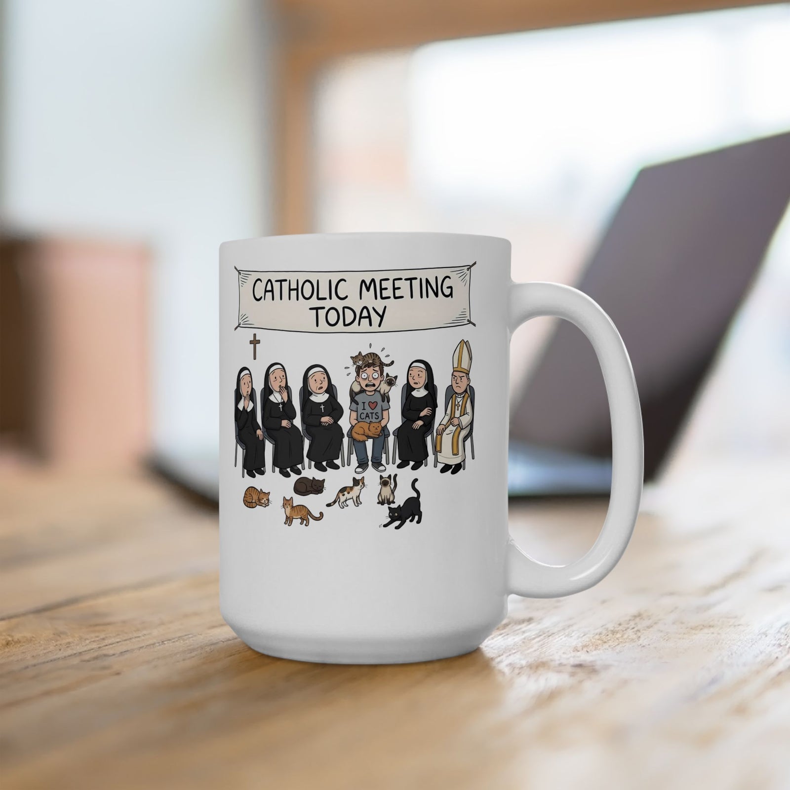 Catholic Meeting Today Funny Cat Lovers Ceramic Mug
