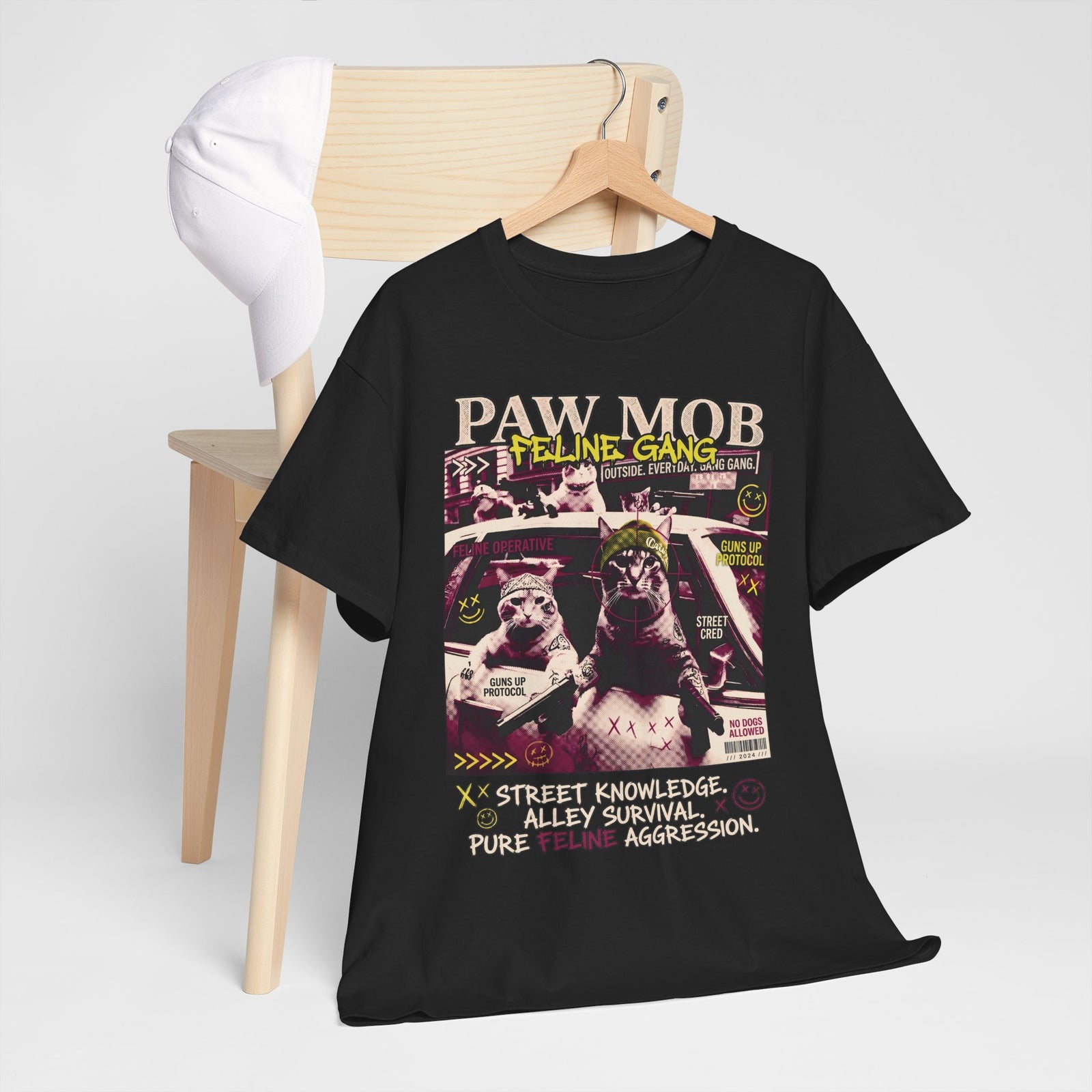 Paw Mob Feline Gang T-Shirt — Edgy Gangster Cat Streetwear Tee