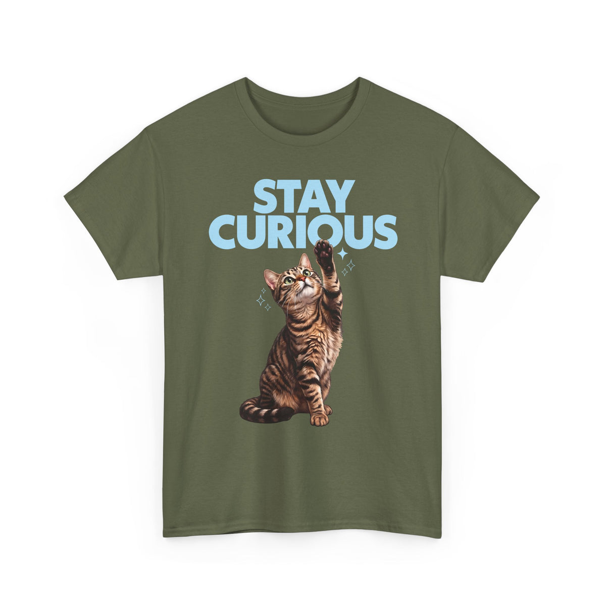 Stay Curious Tabby Cat T-Shirt — Cute Reaching Feline Graphic Tee