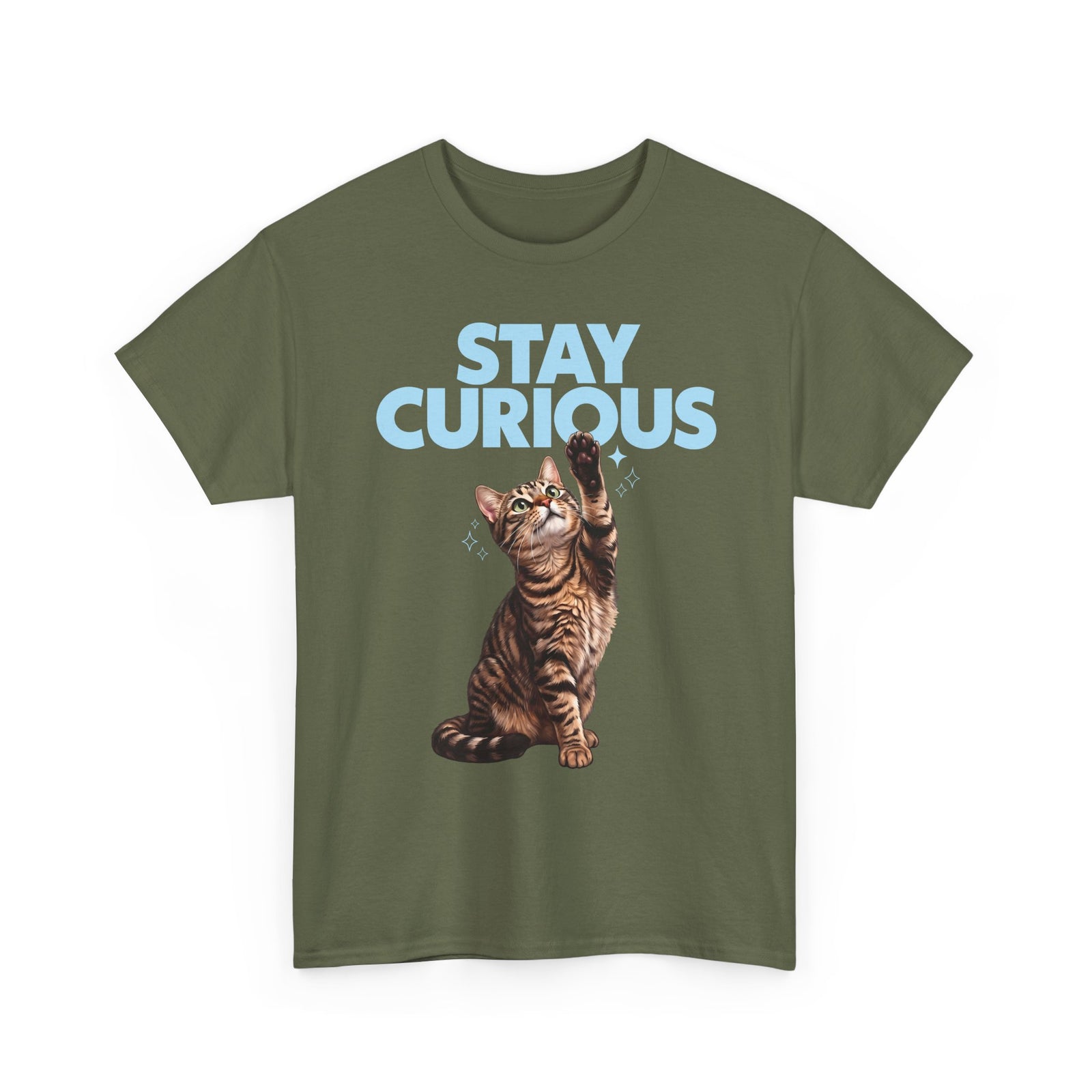 Stay Curious Tabby Cat T-Shirt — Cute Reaching Feline Graphic Tee