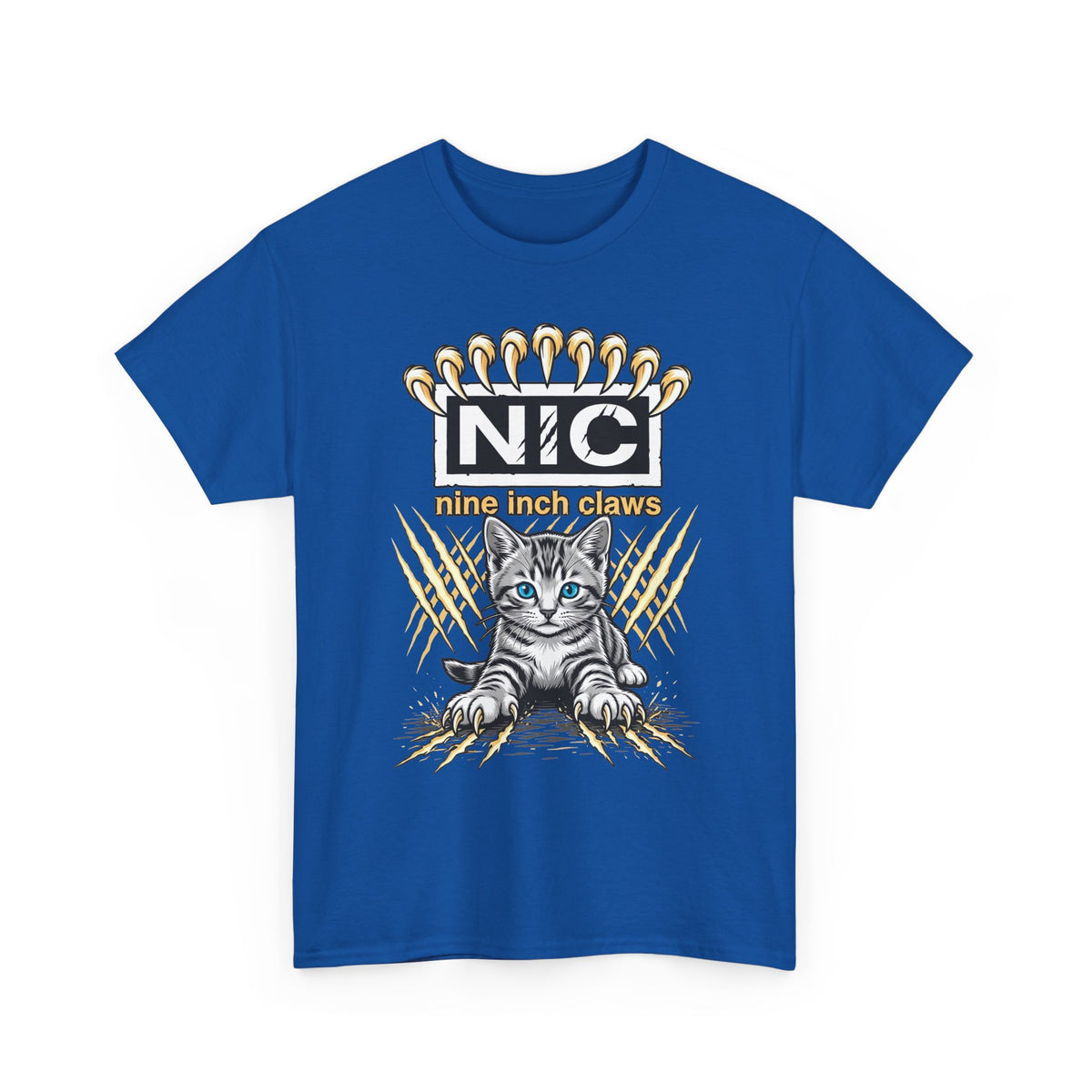 Nine Inch Claws Cat T-Shirt — 'N I C' Graphic Tee with Claw Art
