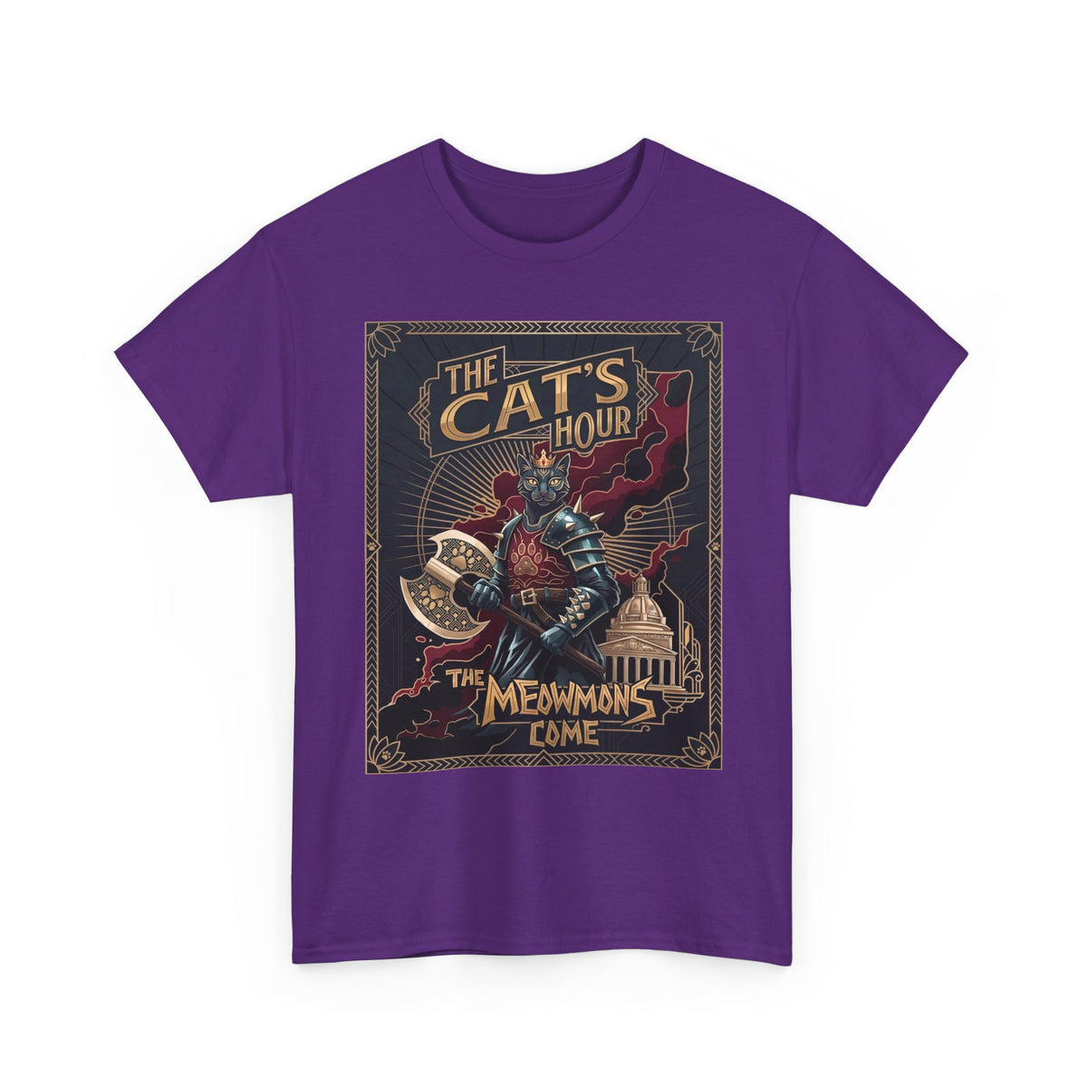The Cat's Hour The Meowmons Come Shirt — Dark Fantasy Cat Warrior T-Shirt