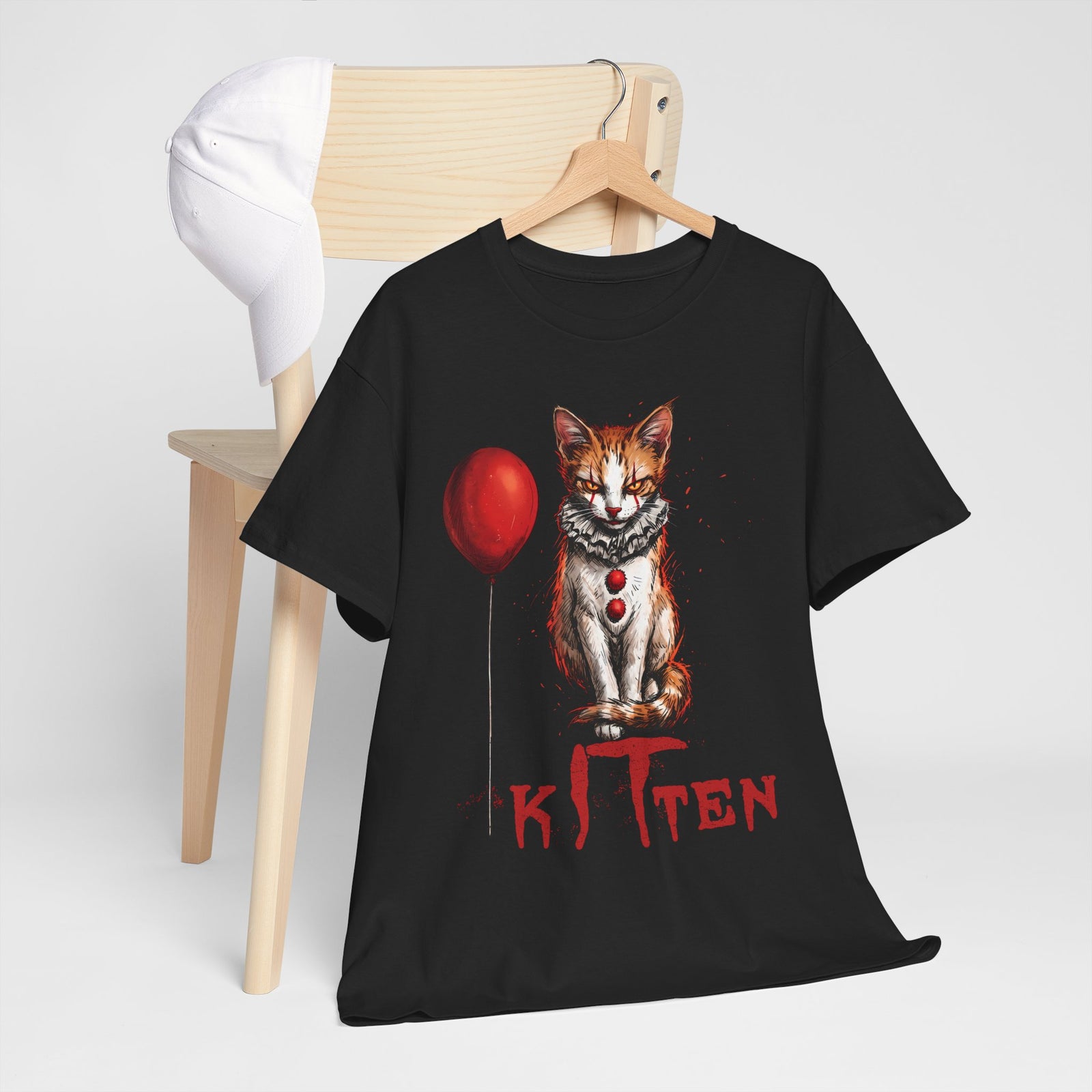 KITTEN Horror Clown T-Shirt — Spooky Orange Tabby Clown Cosplay Apparel